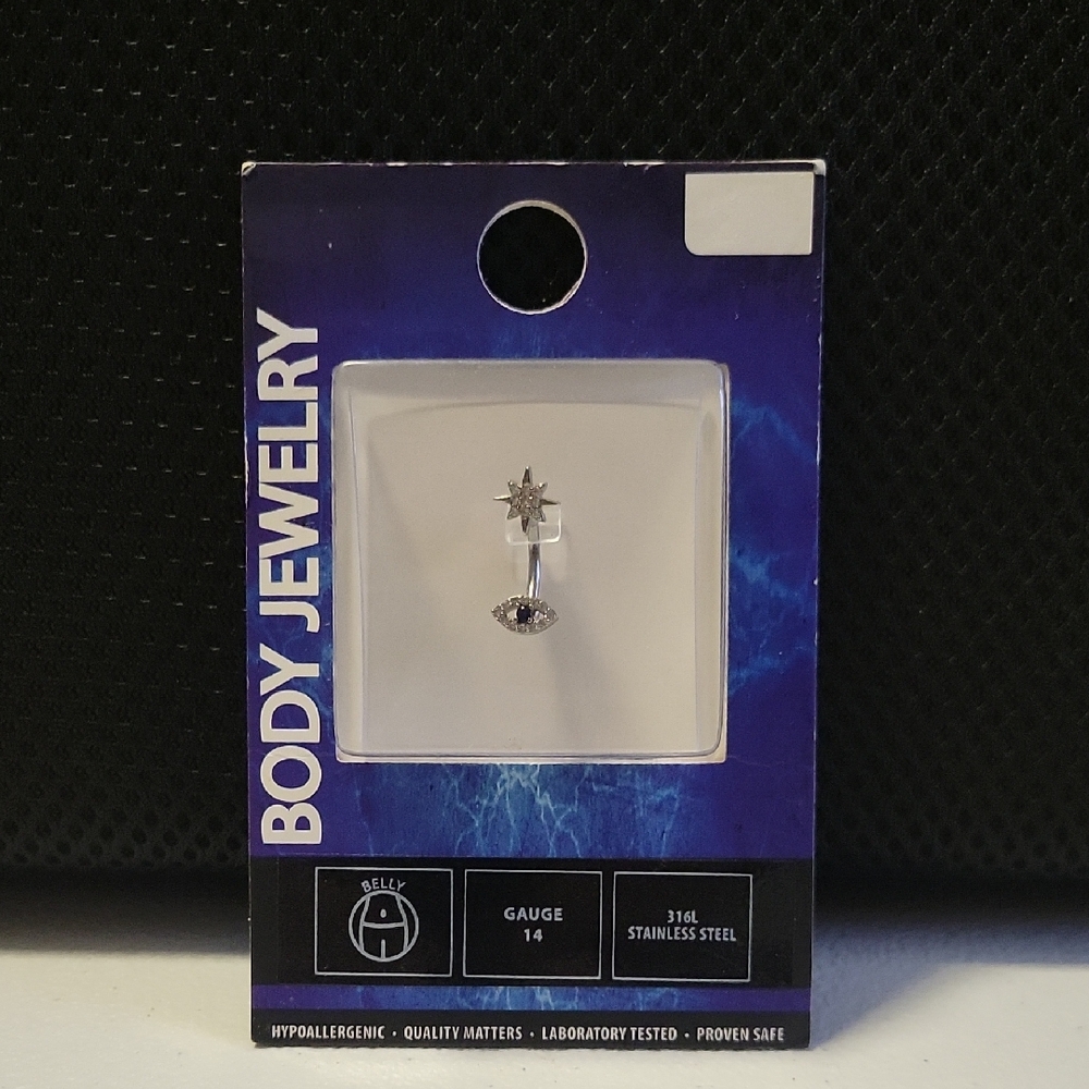Silver Belly Button Ring with Star and Eye Design